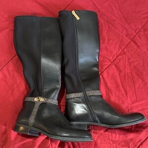 MICHAEL Michael Kors Black Over the Knee Boots with Gold Accent